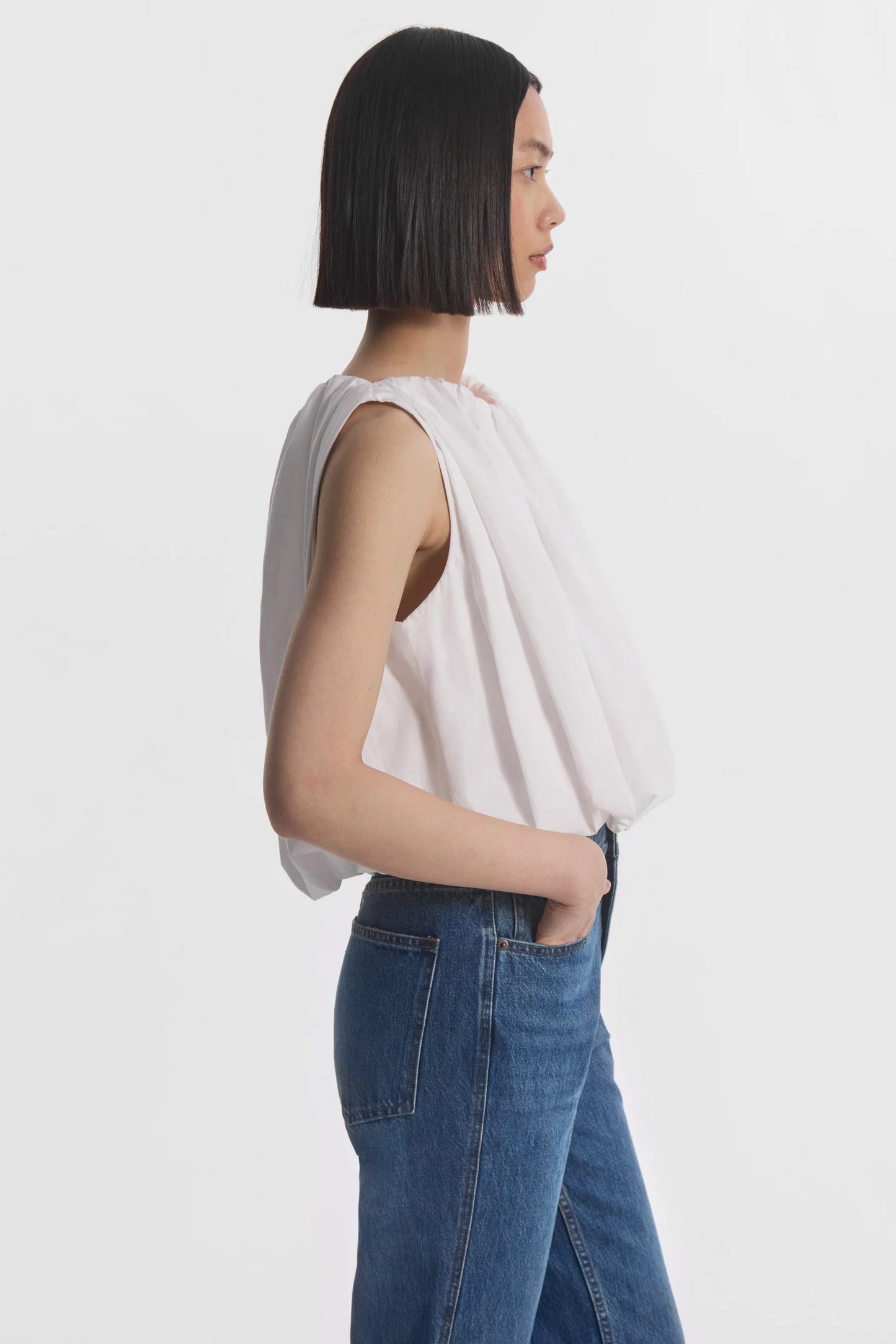 Bubble Top in Cotton Poplin, White