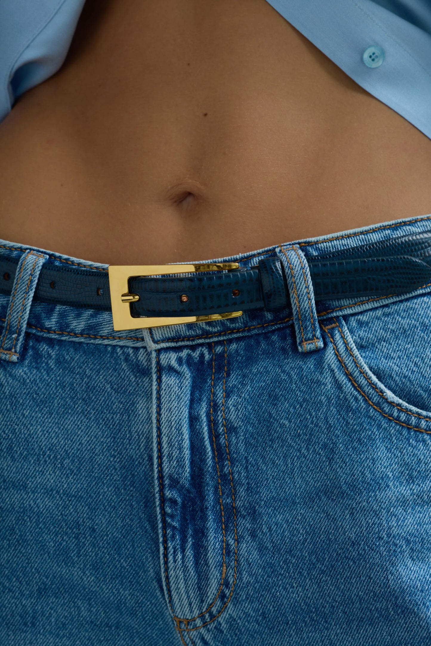 Mini No. 10 Belt, Navy Lizard/Gold