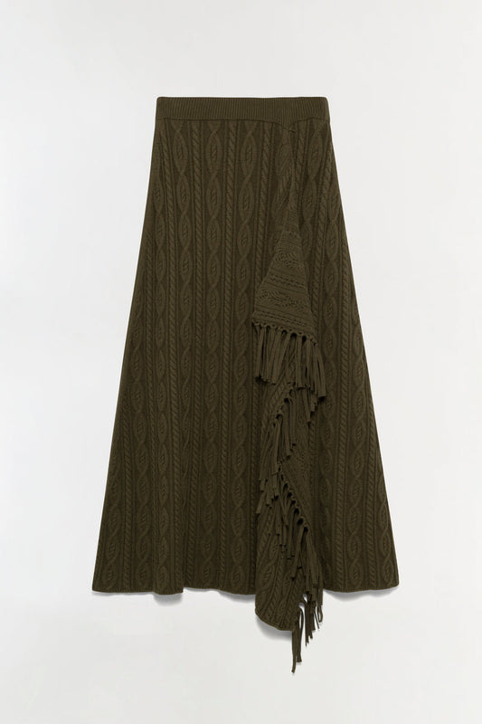 Kara Wool Fringe Midi Skirt