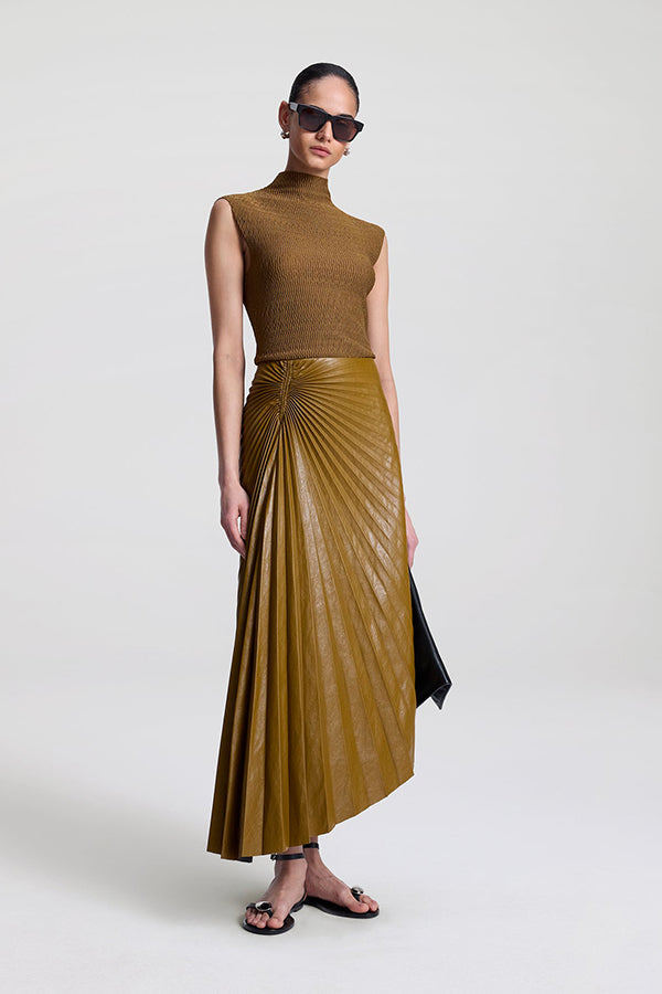 Tracy Vegan Leather Skirt, Saddle