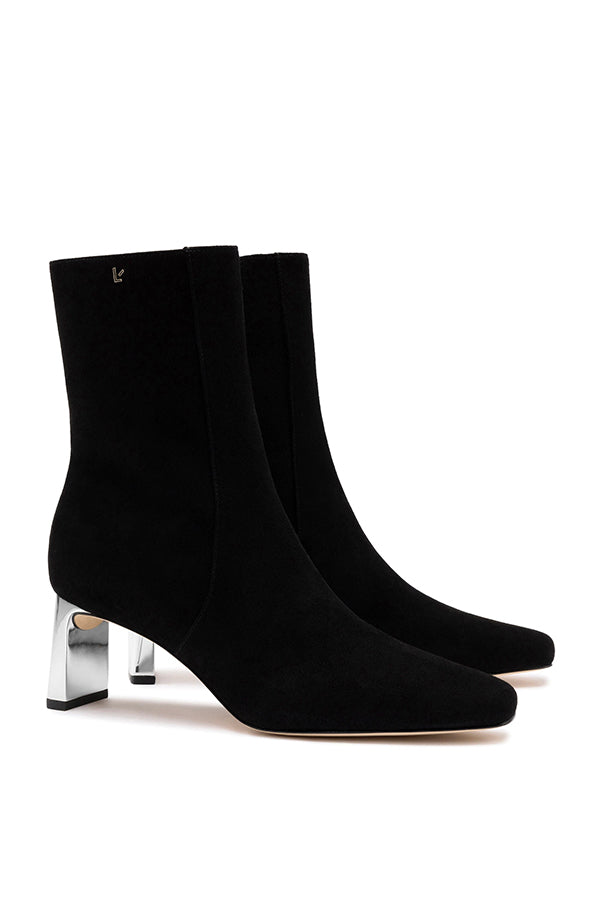 Alexis Bootie, Black Suede & Silver Heel