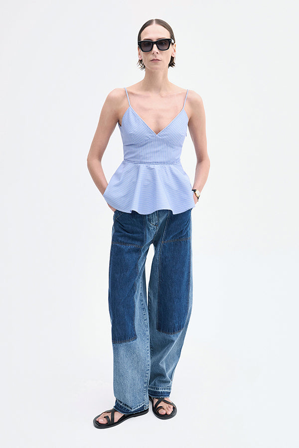 Peplum Camisole in Striped Poplin