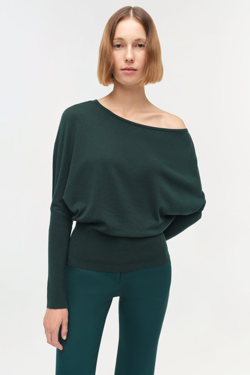 Lavina Off Shoulder Sweater, Emerald