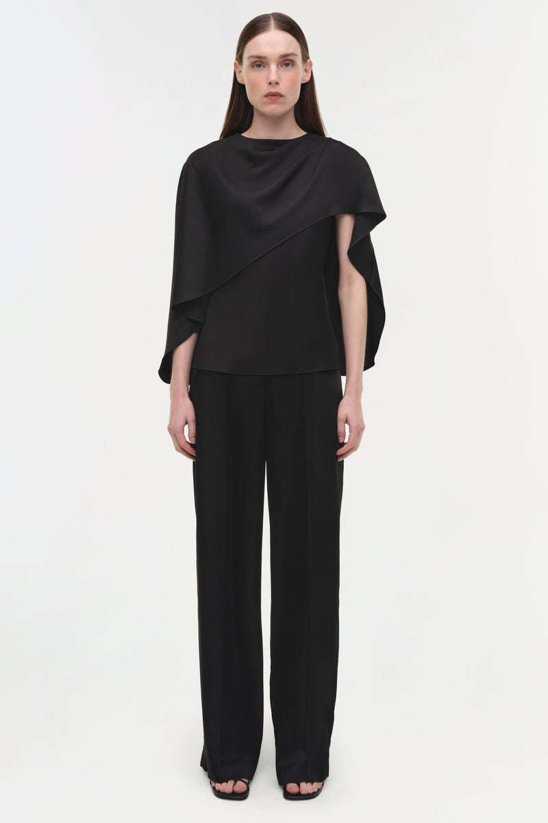 Eliora Draped Satin Cape Top