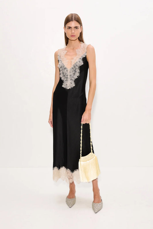 Bea Satin Lace Midi Dress