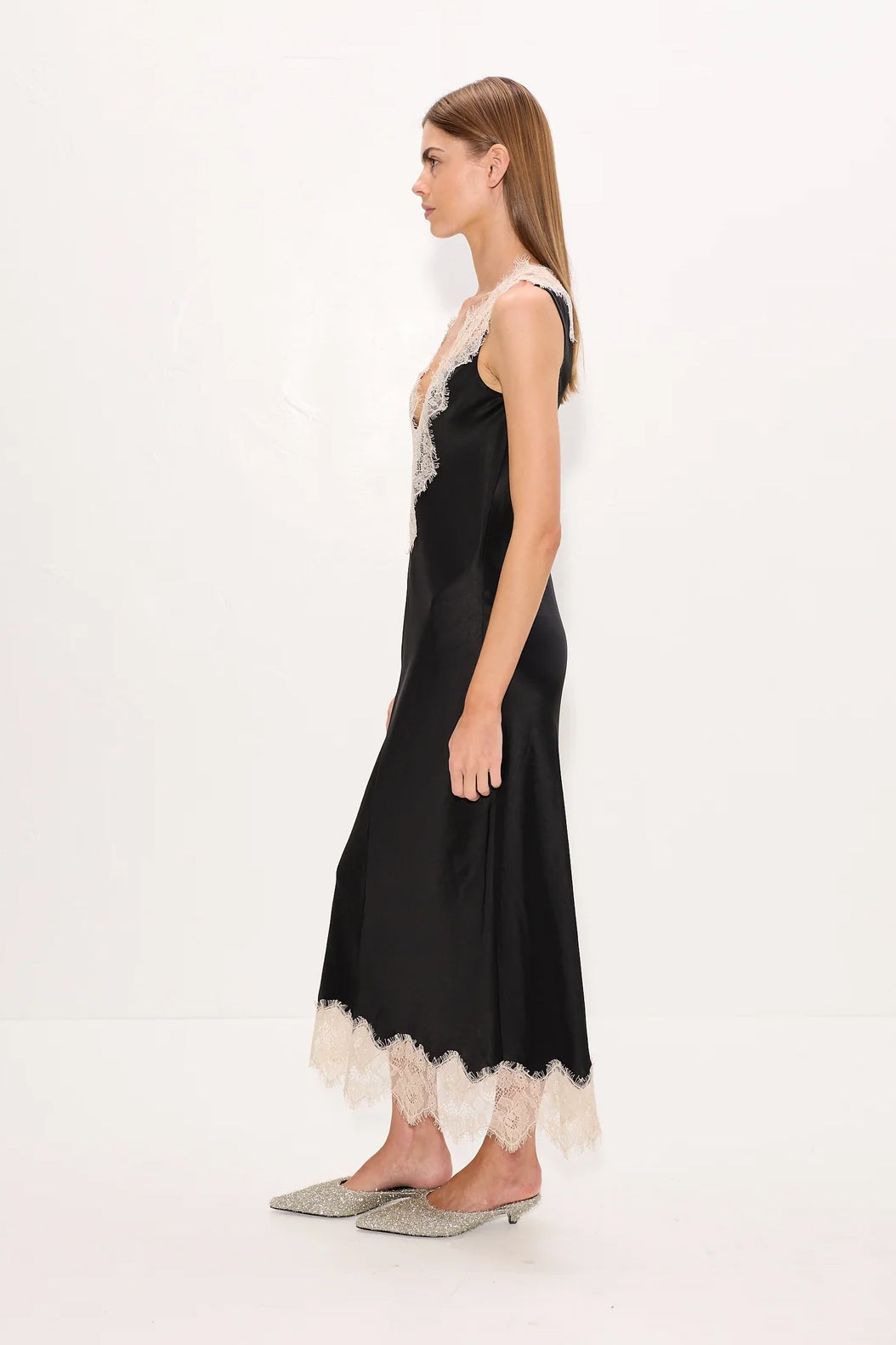 Bea Satin Lace Midi Dress