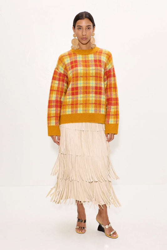 Za Za Vegan Leather Fringe Skirt, Ecru