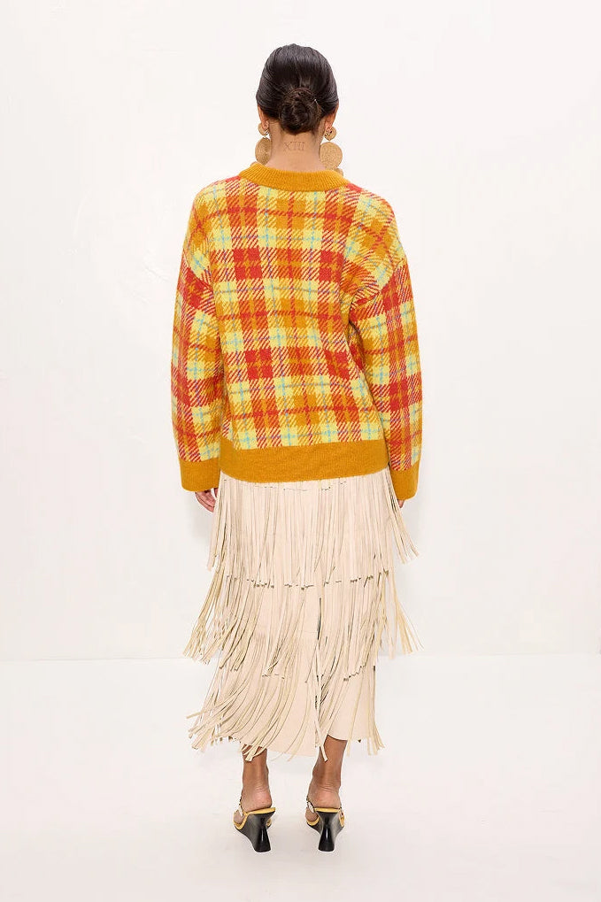 Za Za Vegan Leather Fringe Skirt, Ecru