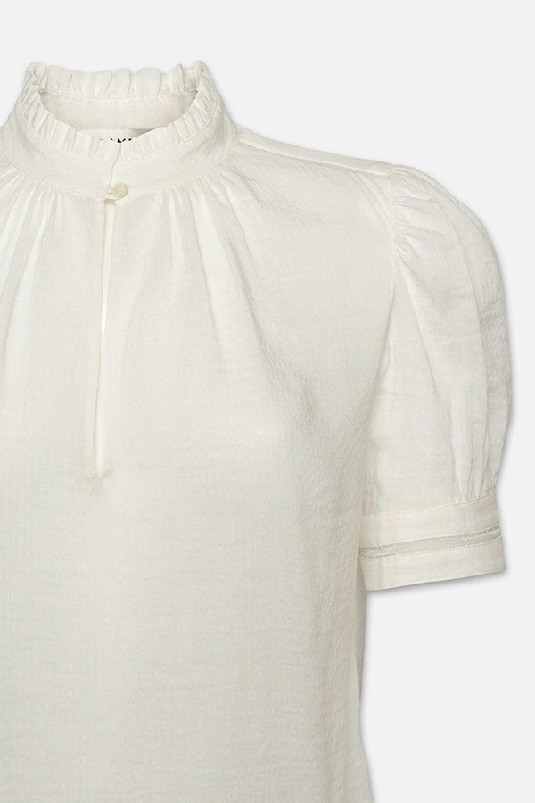 Ruffle Collar Lace Inset Top