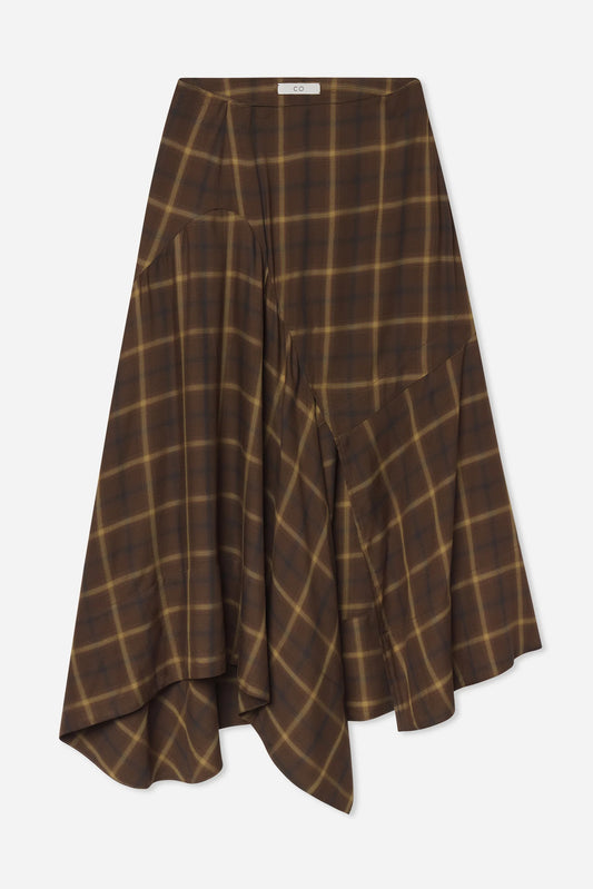 Asymmetric Full Skirt in Check Plaid