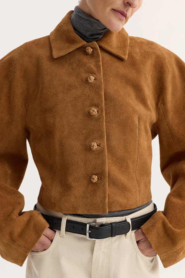 Rounded Textured Suede Jacket