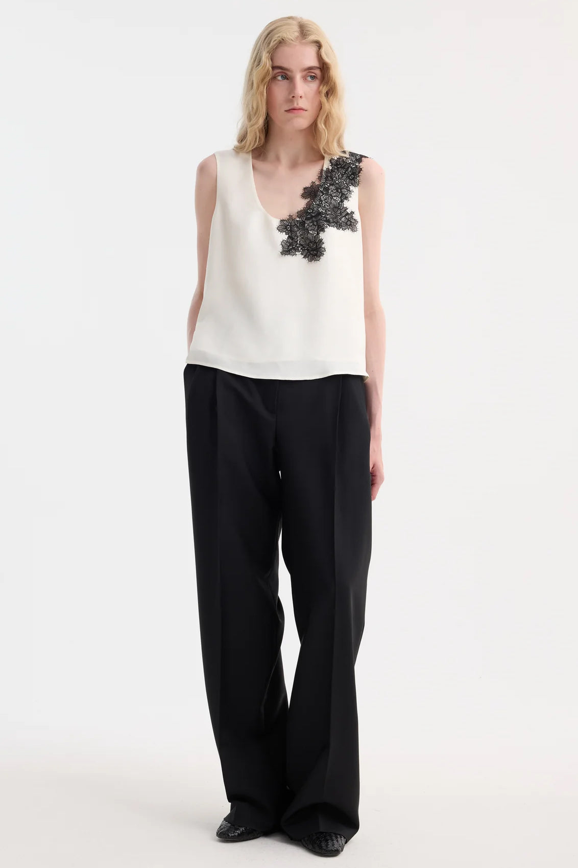 Scoop-Neck Silk Lace Top