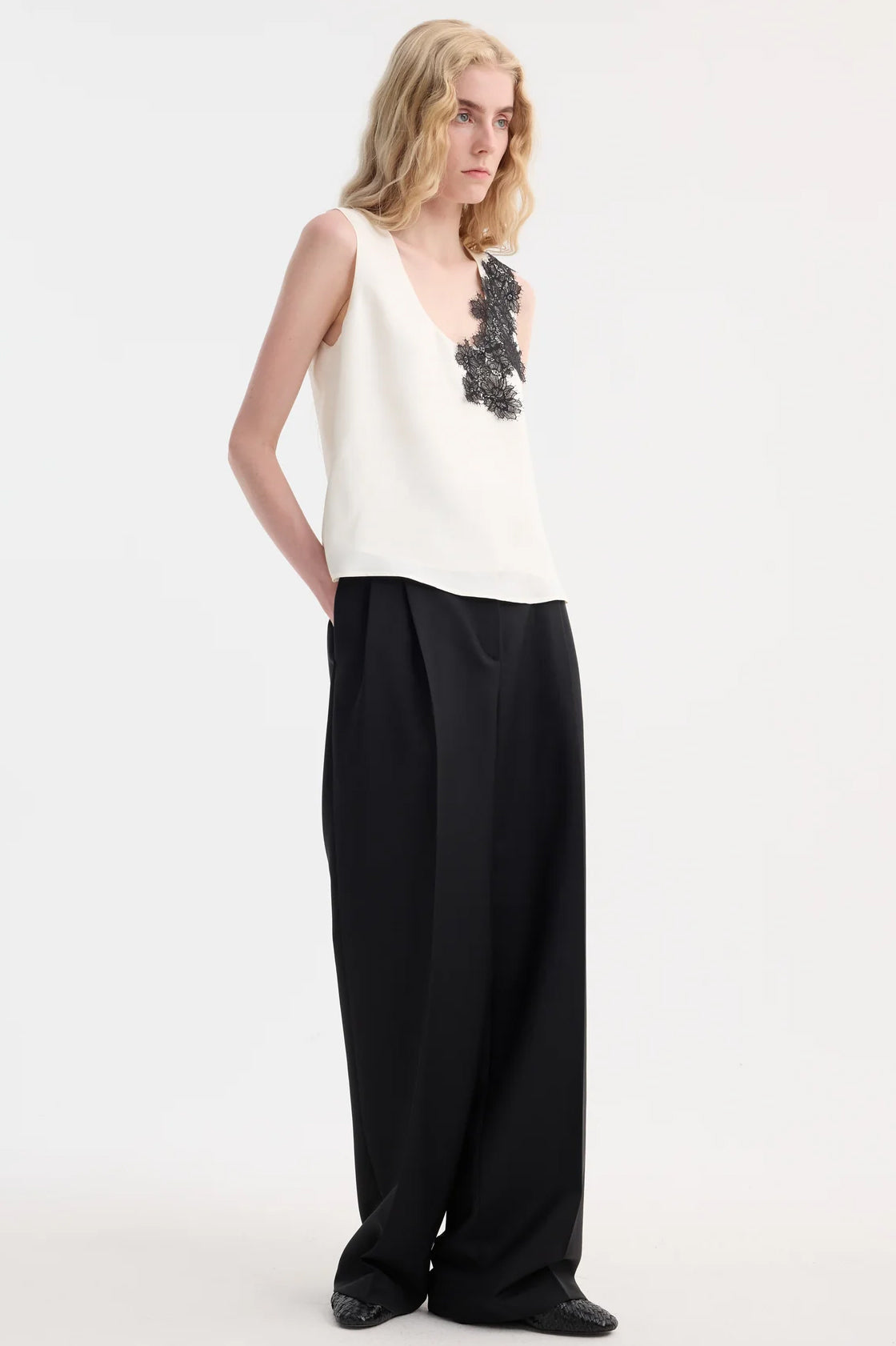 Scoop-Neck Silk Lace Top