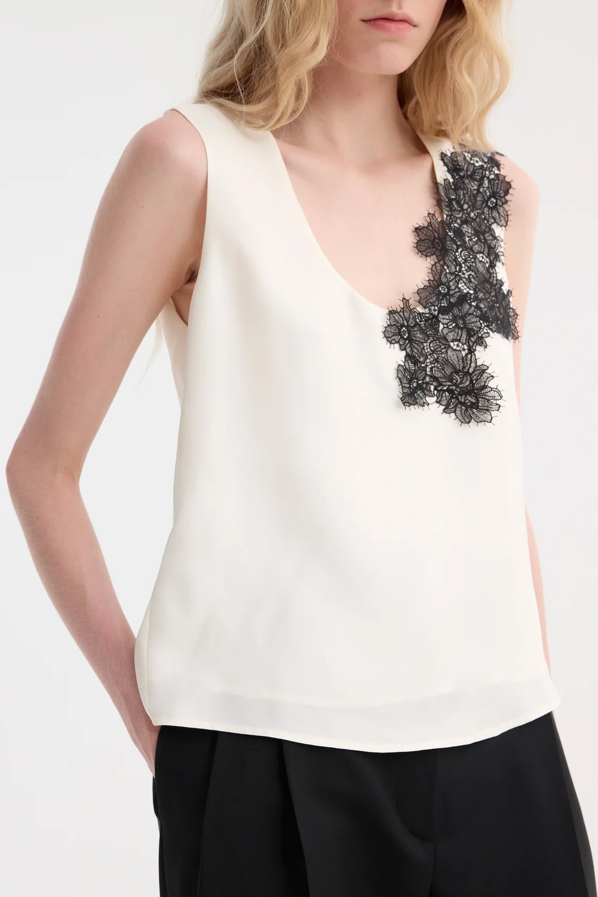 Scoop-Neck Silk Lace Top