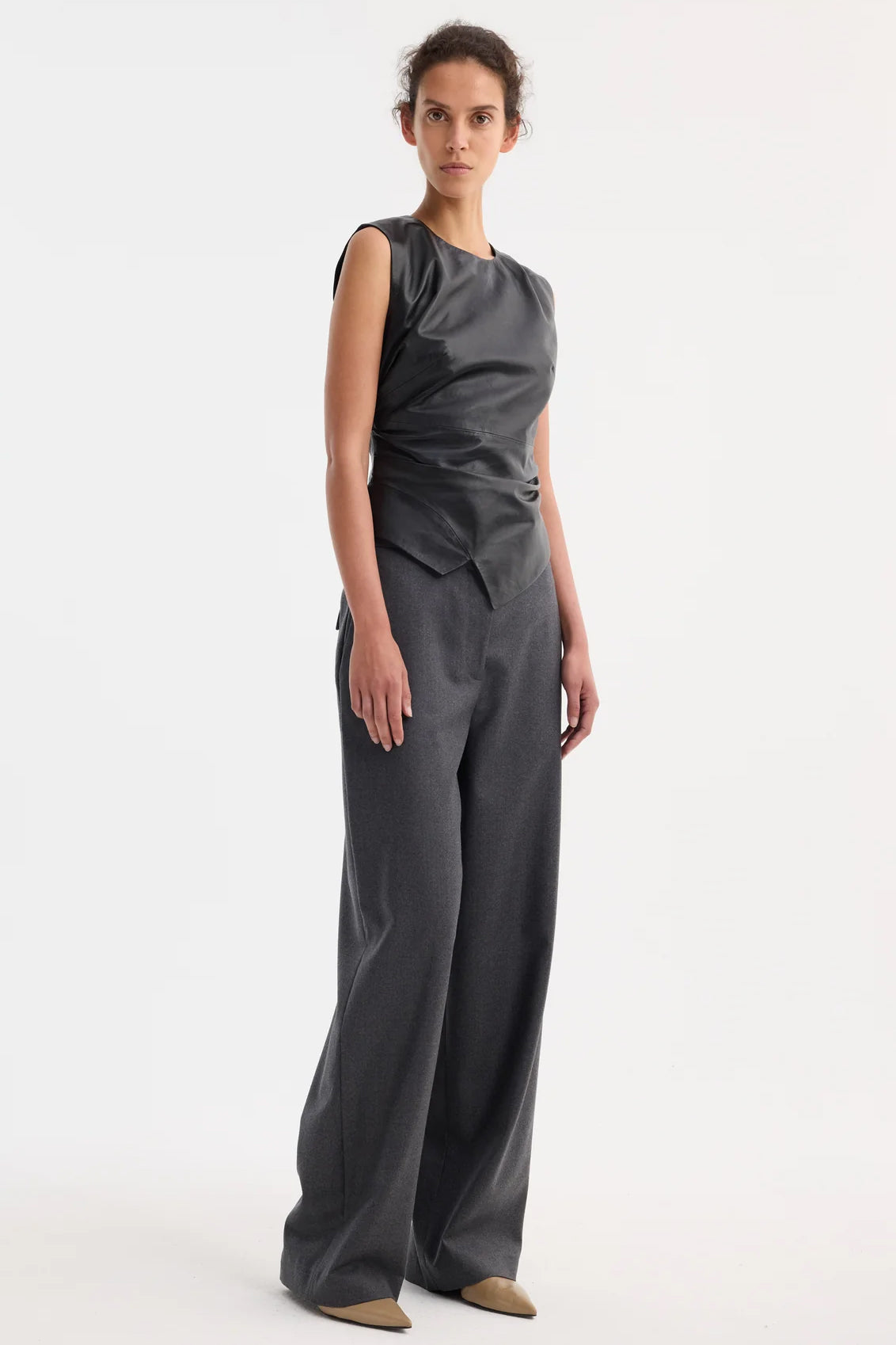 Sleeveless Draped Leather Top