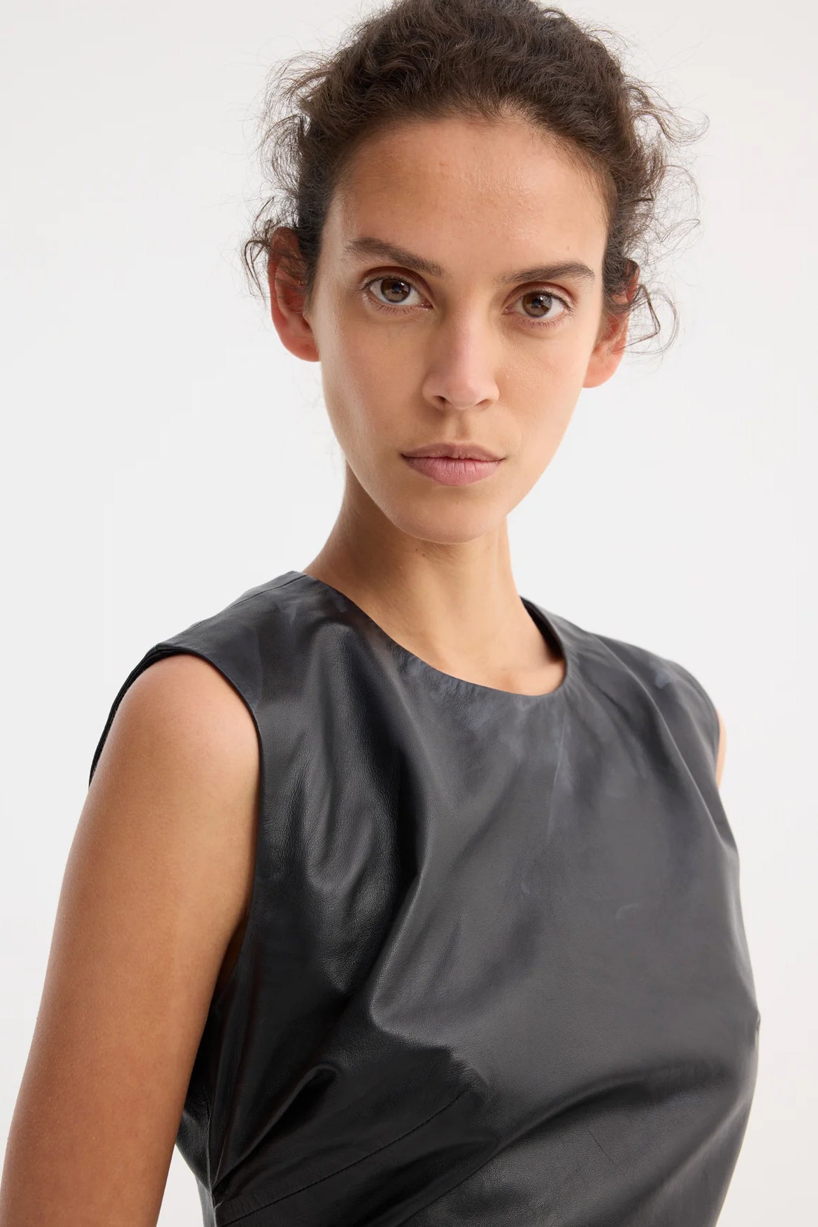 Sleeveless Draped Leather Top