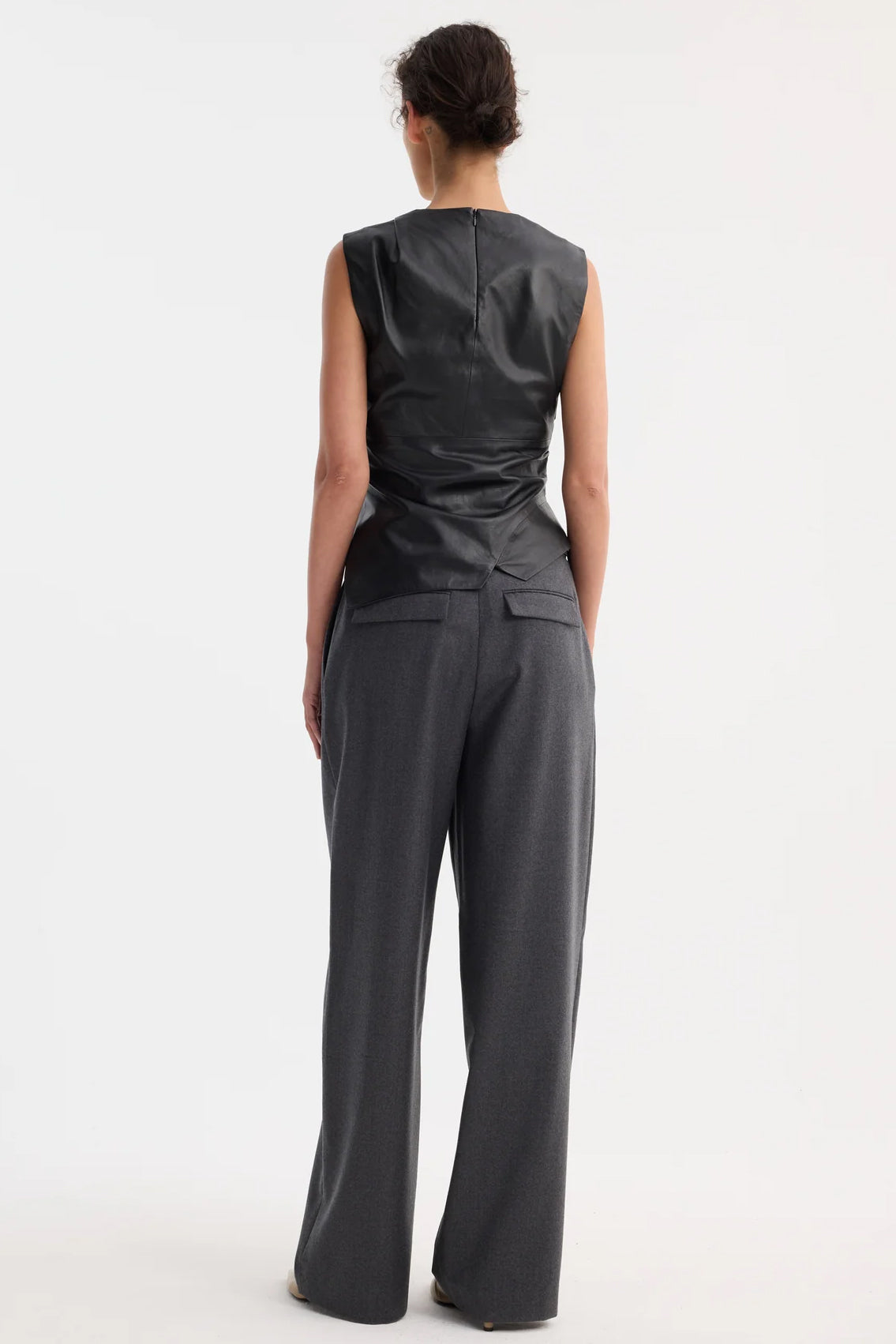 Sleeveless Draped Leather Top