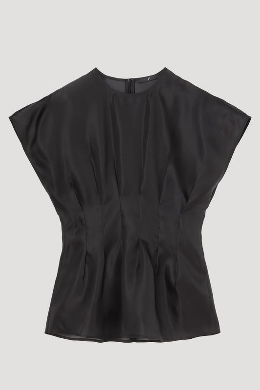 Pleated Waistline Organza Silk Top