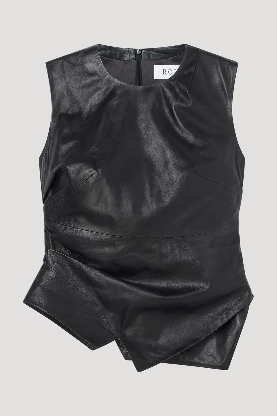 Sleeveless Draped Leather Top