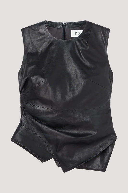 Sleeveless Draped Leather Top