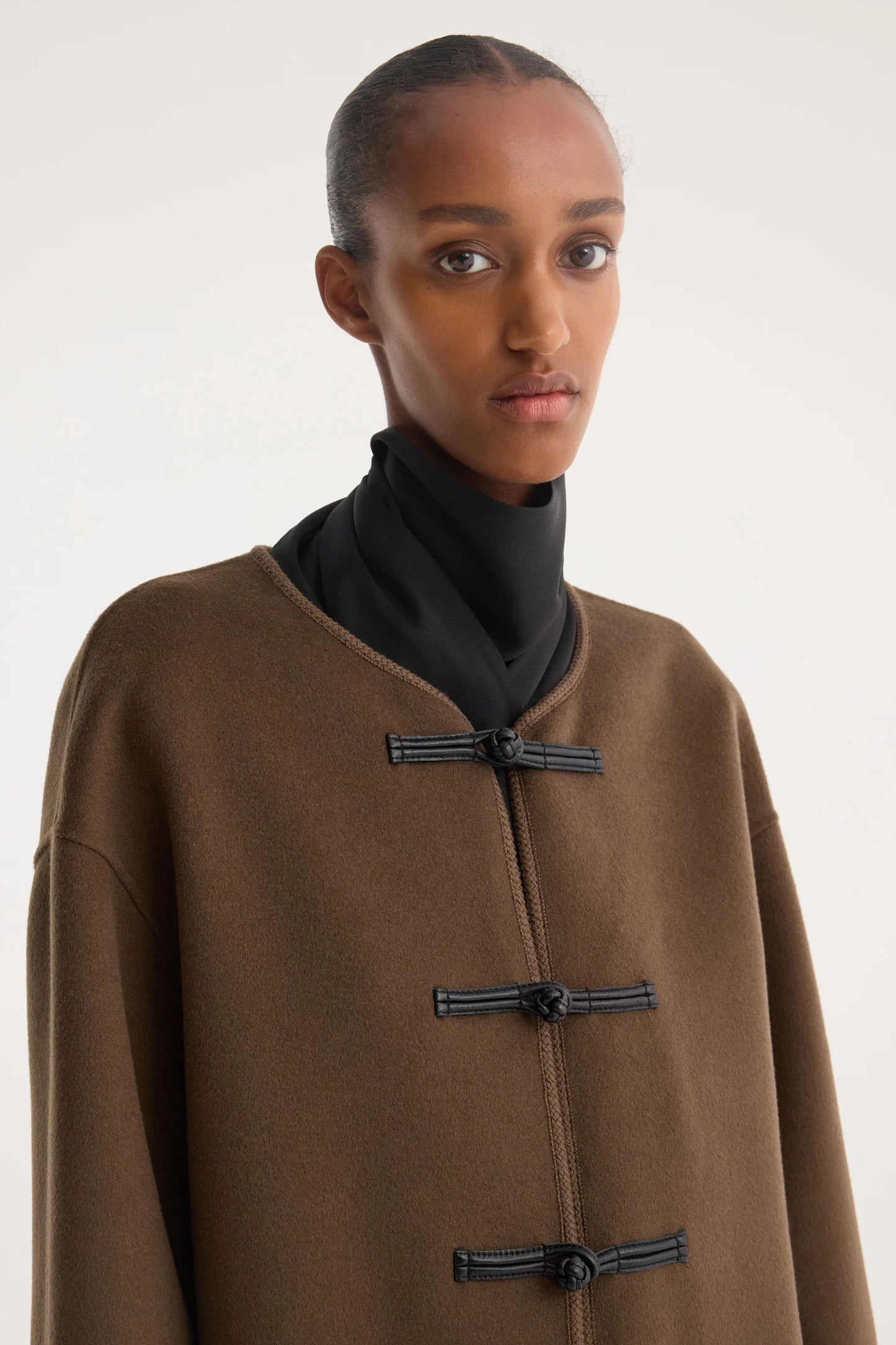 Mandarin Double-Faced Wool Jacket, Taupe