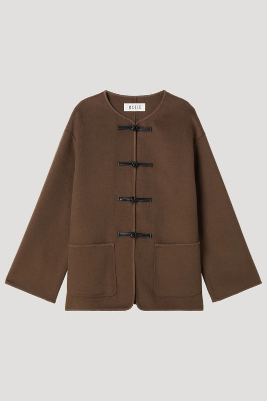 Mandarin Double-Faced Wool Jacket, Taupe