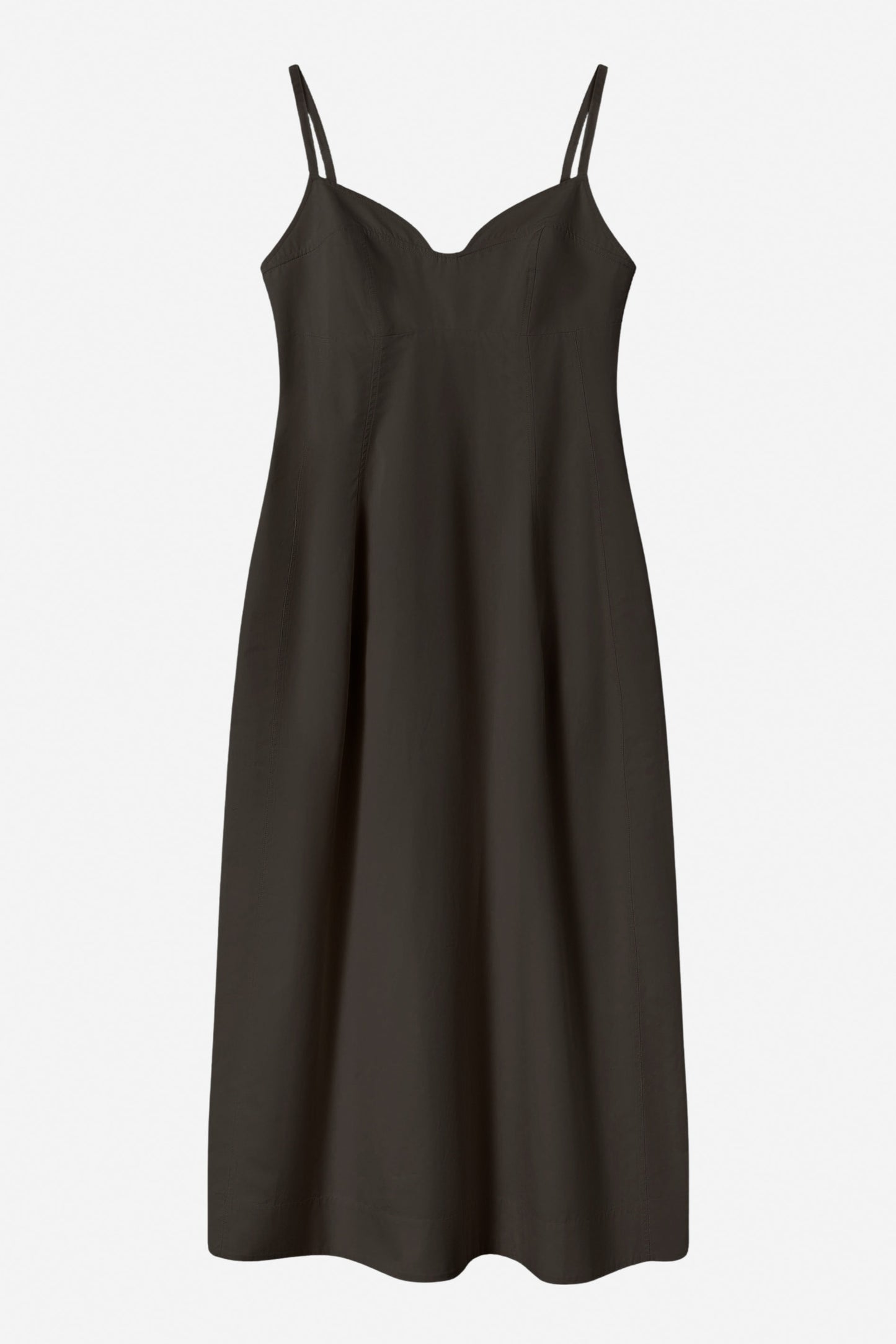 Bustier Midi Dress in Cotton Poplin, Chocolate