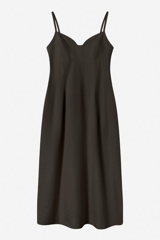 Bustier Midi Dress in Cotton Poplin, Chocolate