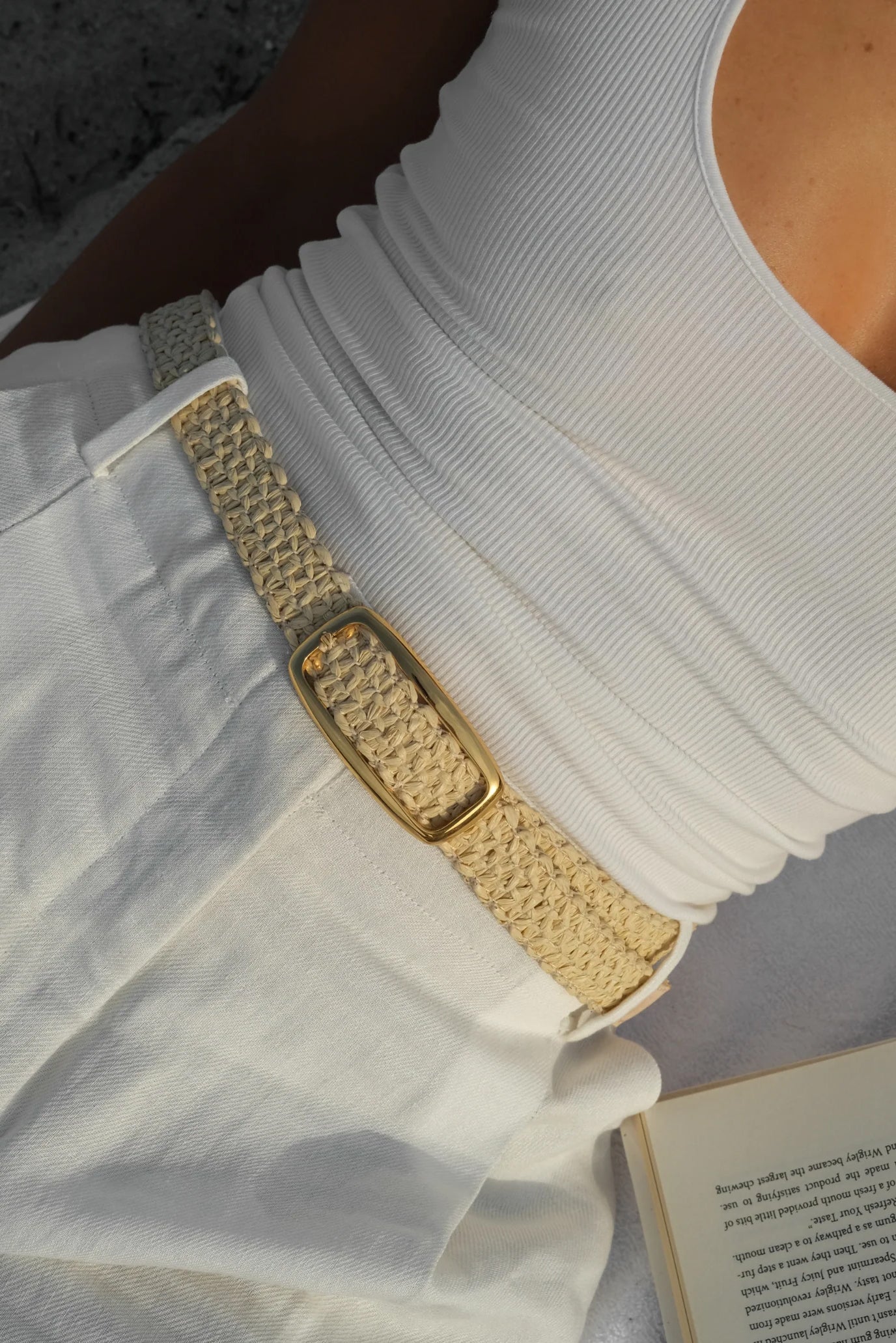 Raffia Belt, Natural Raffia/Gold