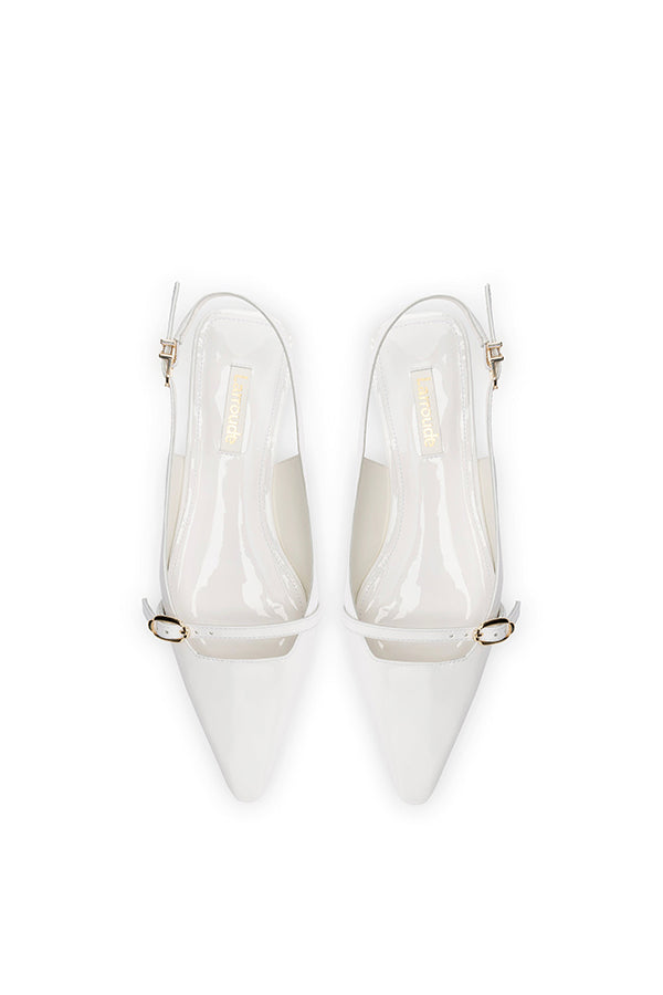 Ines Flat, White Patent Leather