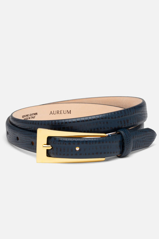 Mini No. 10 Belt, Navy Lizard/Gold