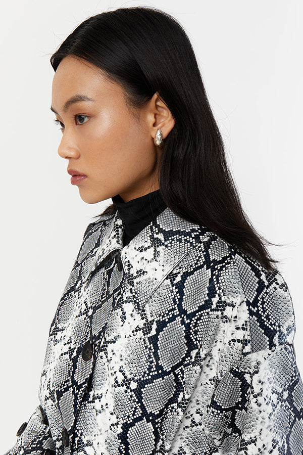 Ingrid Python Print Faux Leather Trench Coat
