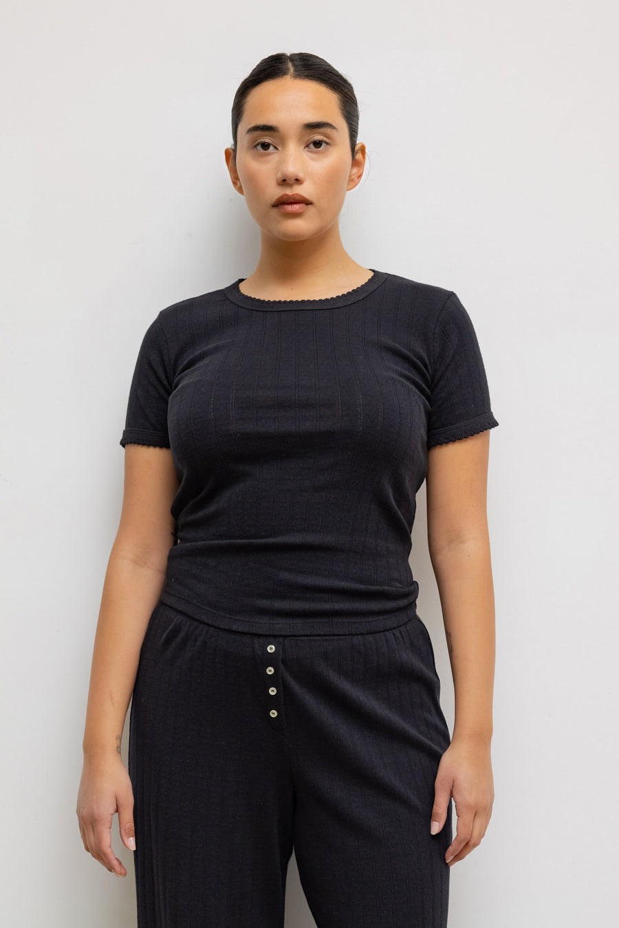 Pointelle Slim Fit Tee, Black