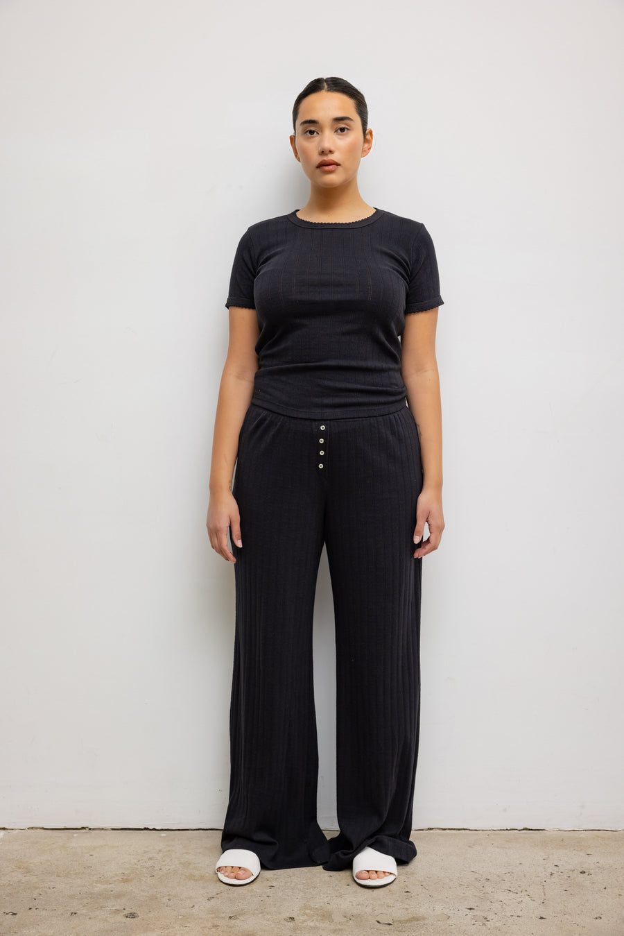 Pointelle Slim Fit Tee, Black