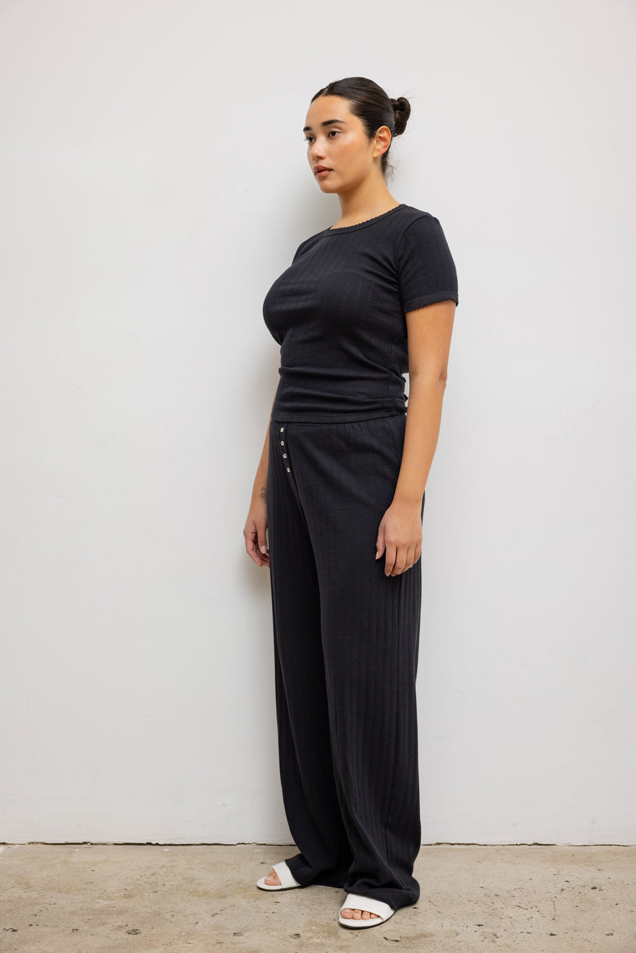 Pointelle Slim Fit Tee, Black