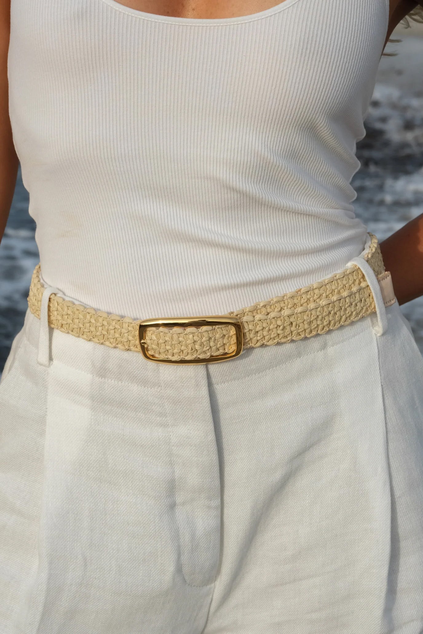 Raffia Belt, Natural Raffia/Gold