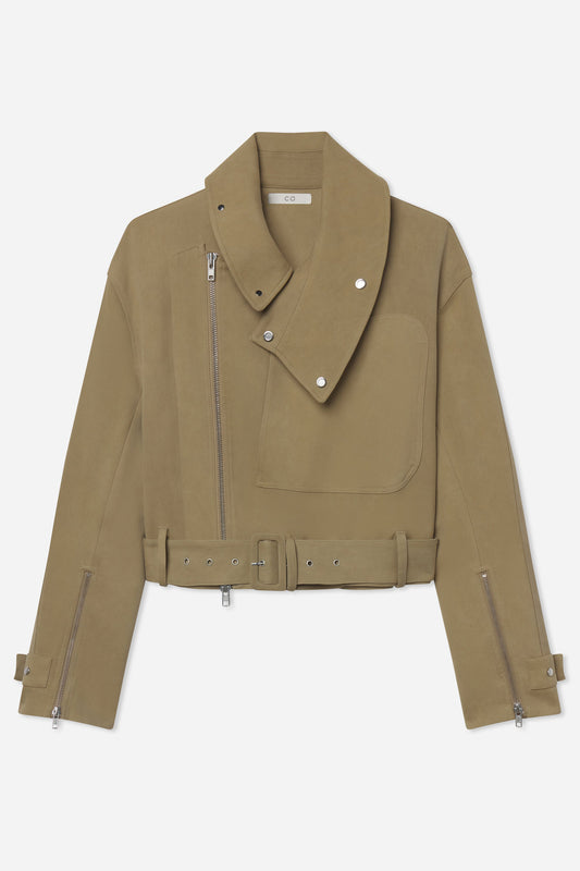 Flying Collar Moto Jacket in Cold-Dyed Cotton