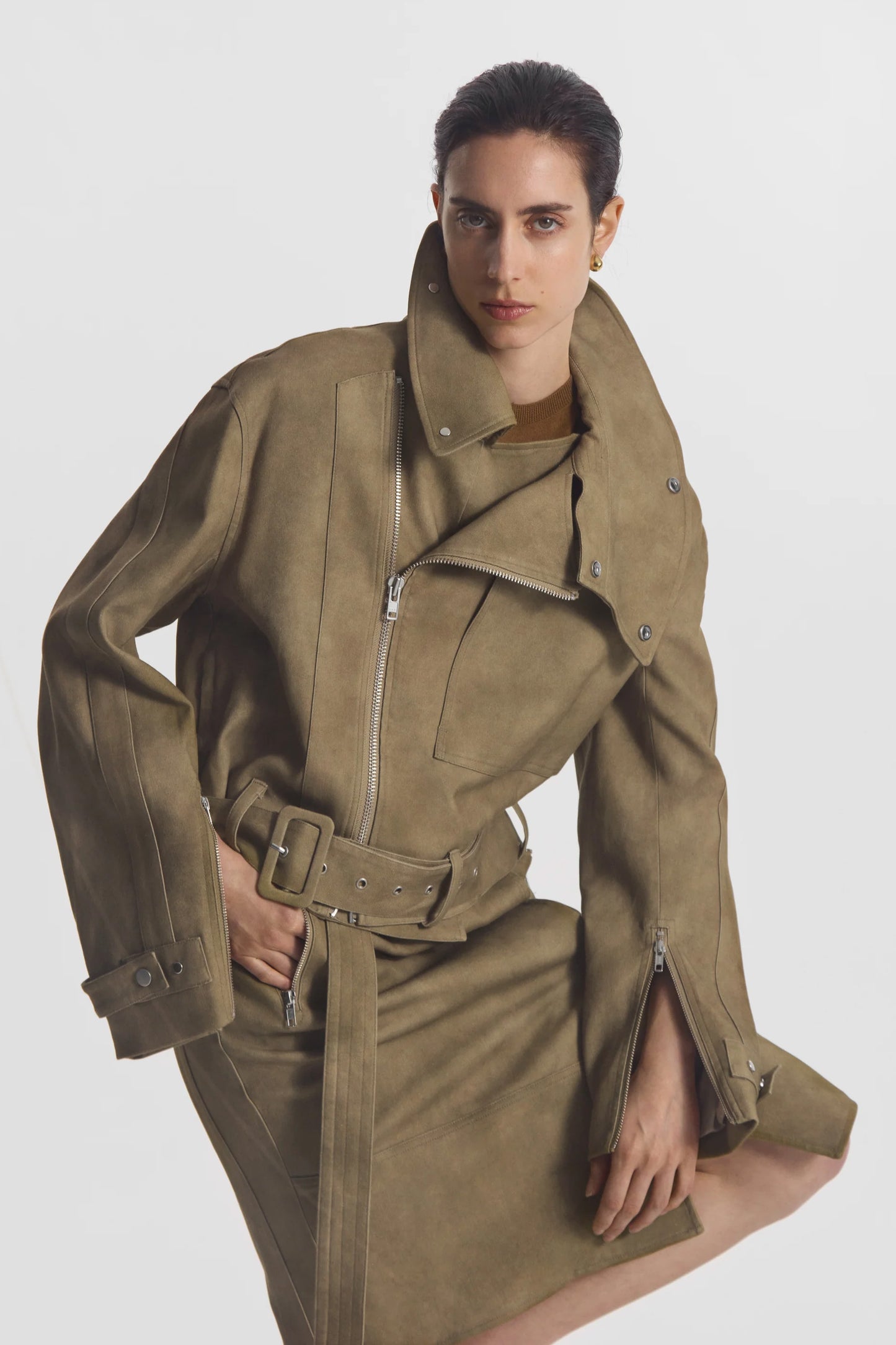 Flying Collar Moto Jacket in Cold-Dyed Cotton