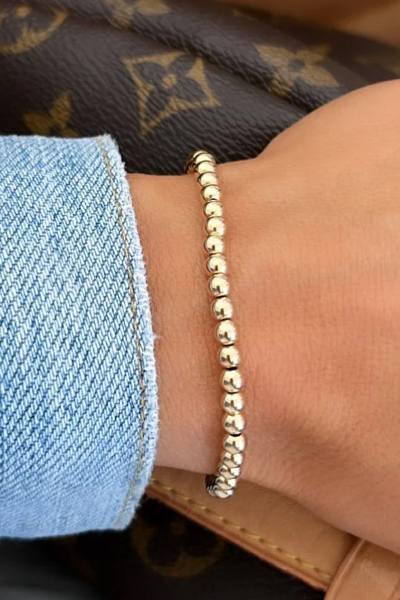 4MM Ball Bracelet, Yellow Gold 6.5"