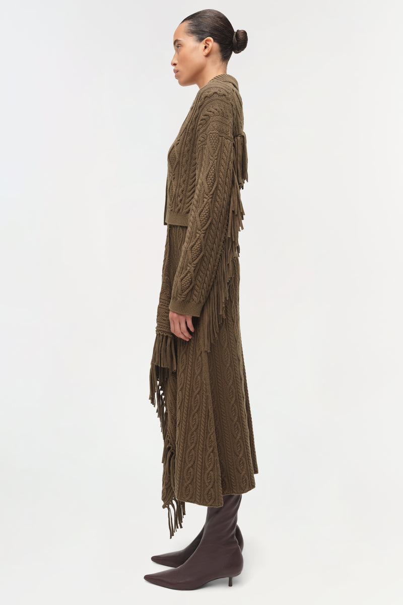 Kara Wool Fringe Midi Skirt