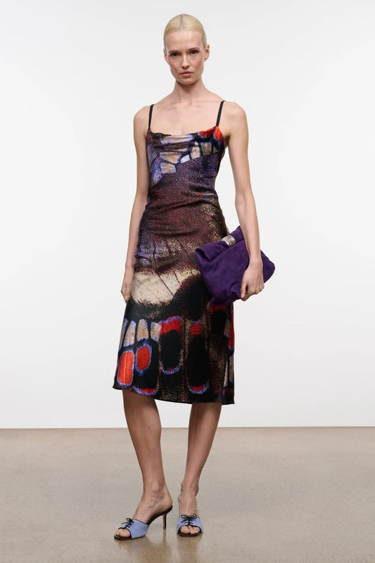 Evangeline Silk Midi Dress, Butterfly Fuschsia
