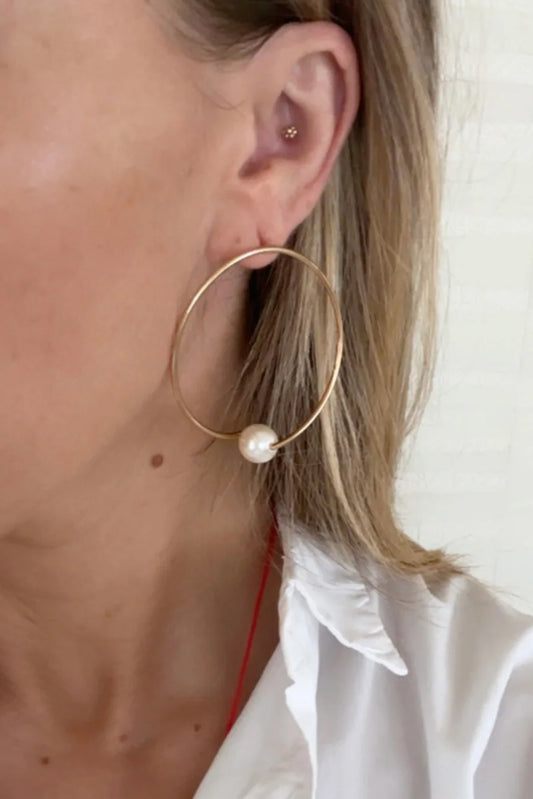 Large Pearl Circle Earring