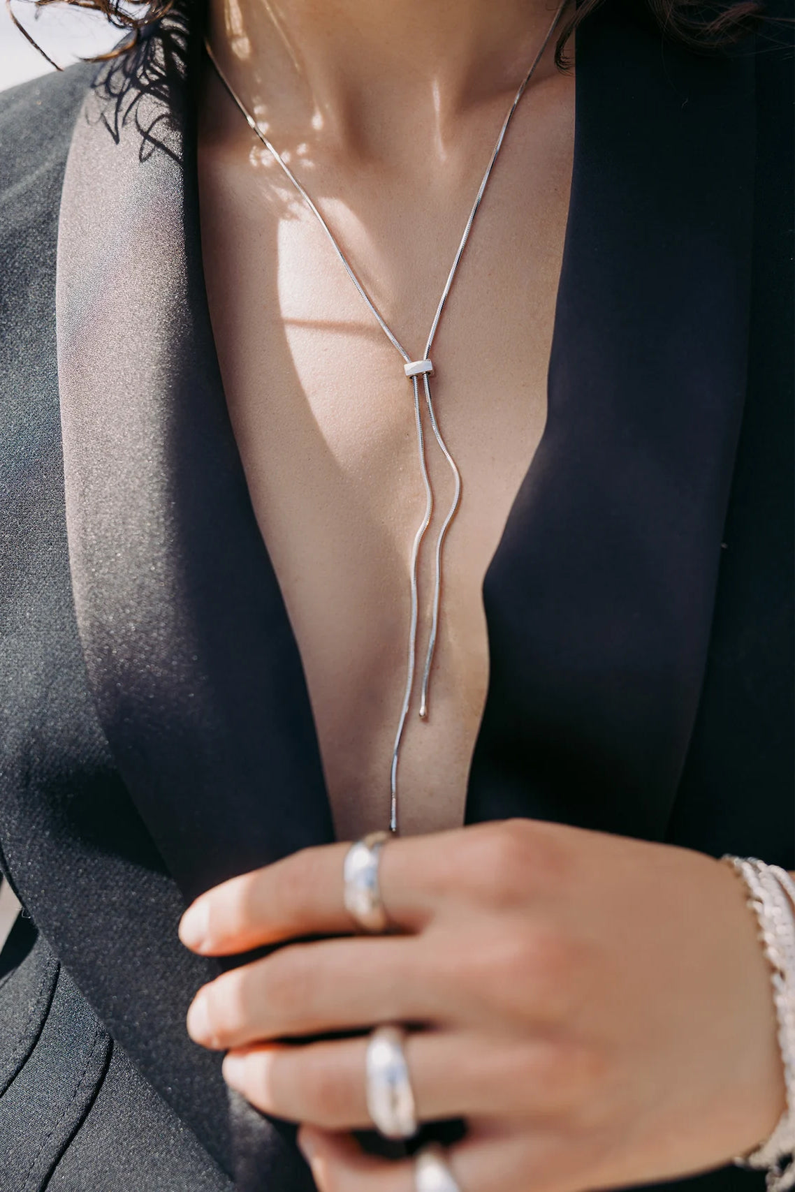 Bolo Pendant Necklace, Silver