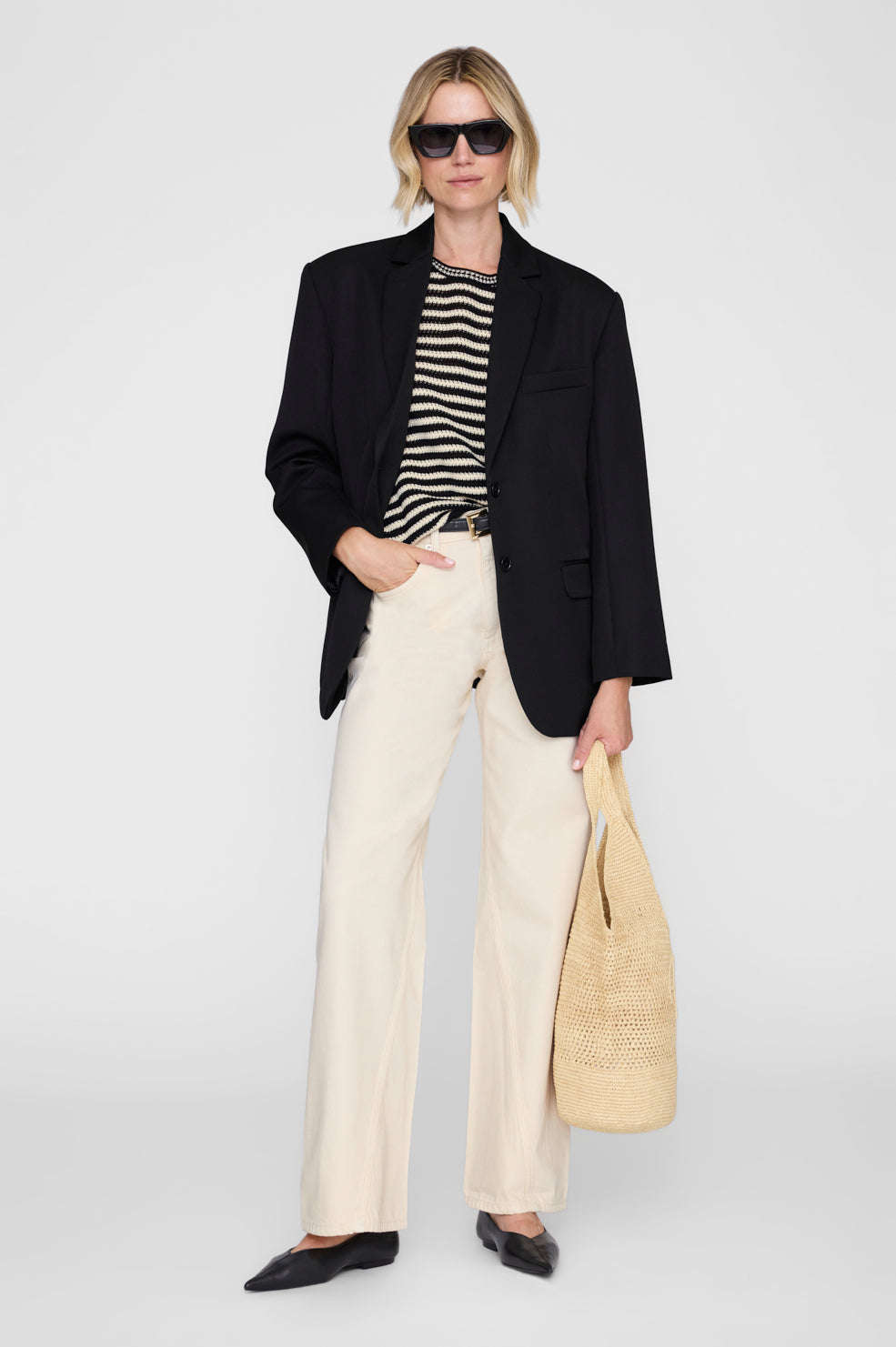 Theo Sweater, Black and Ivory Stripe