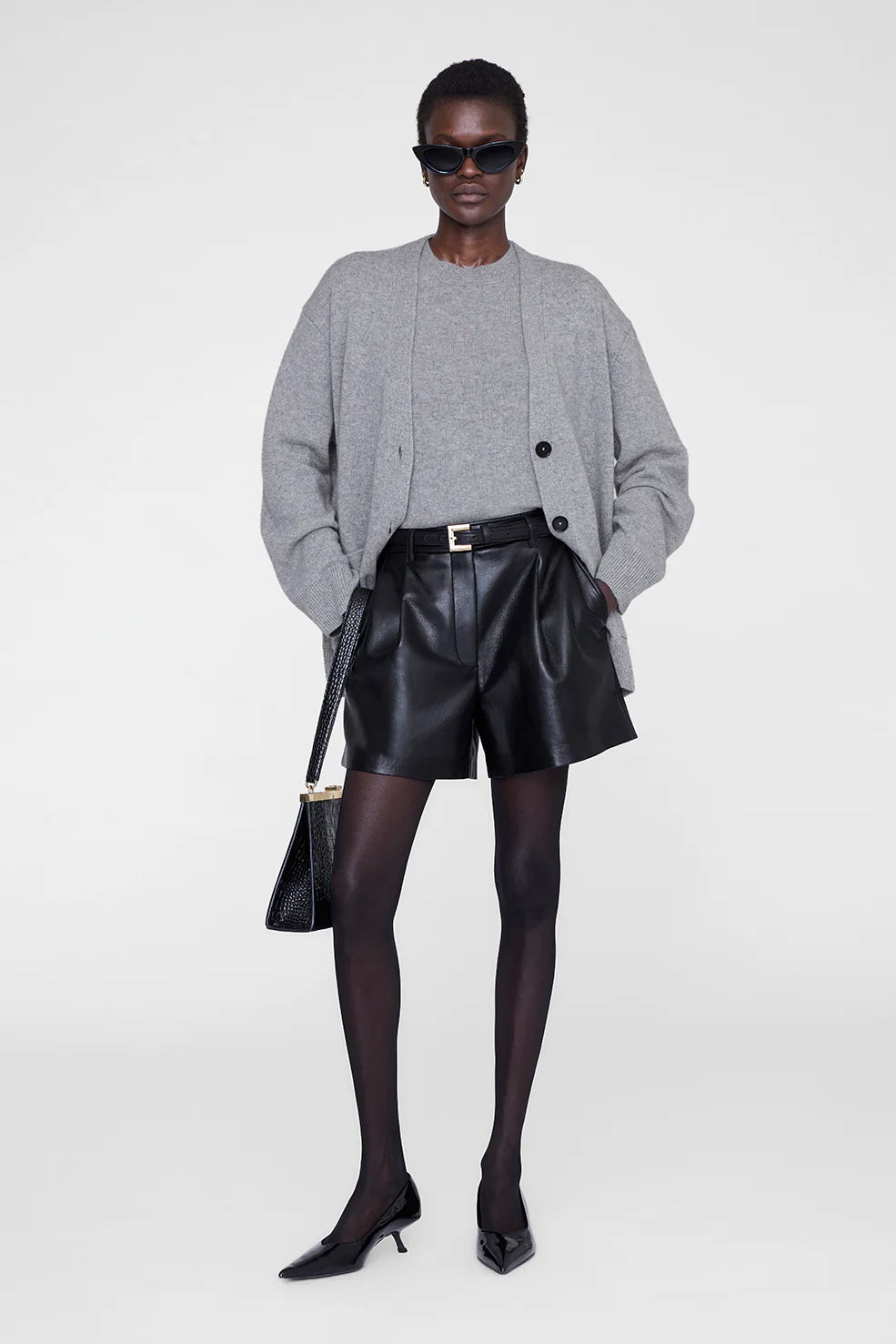 Trent Short, Black Recycled Leather