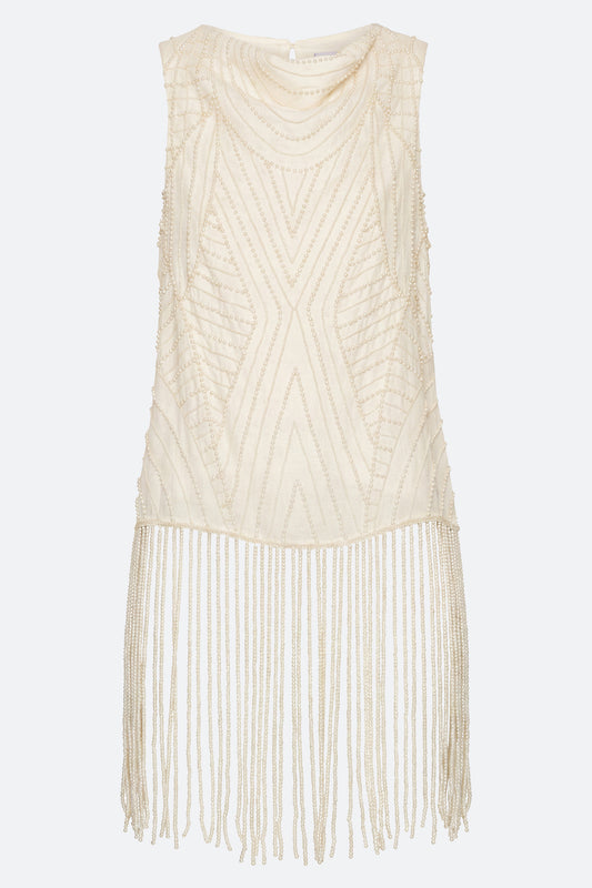 Carlotta Embroidered Sleeveless Fringe Top