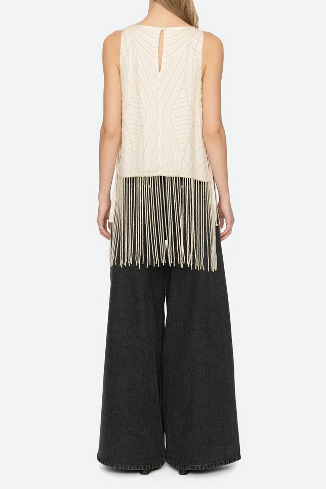 Carlotta Embroidered Sleeveless Fringe Top