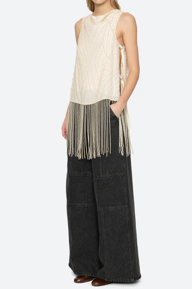Carlotta Embroidered Sleeveless Fringe Top