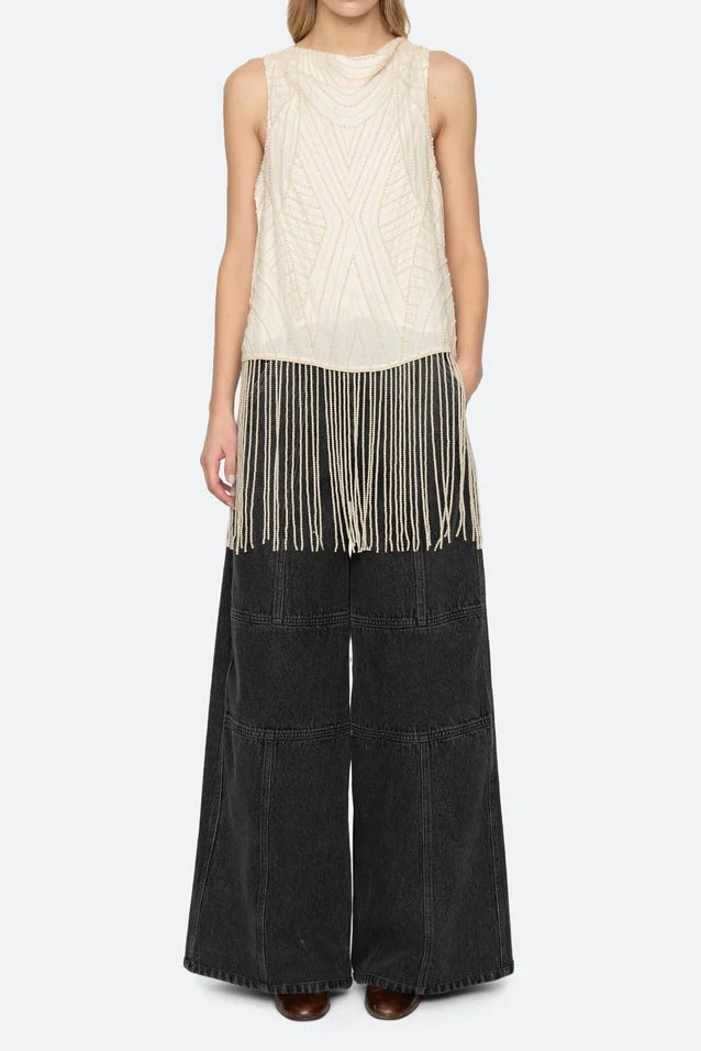 Carlotta Embroidered Sleeveless Fringe Top