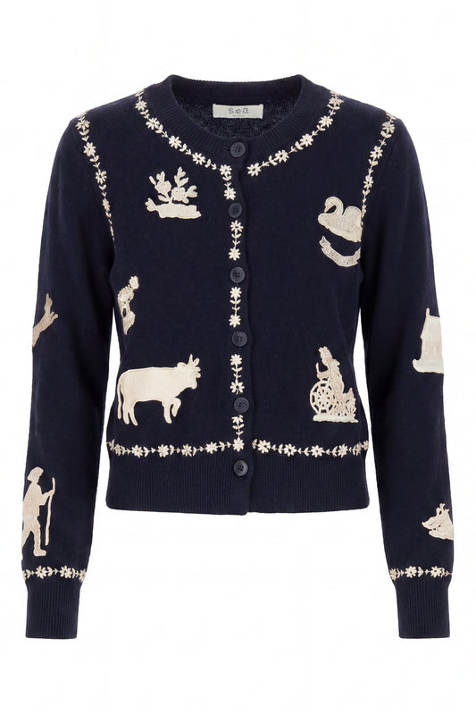 Marguerite Lace Patch Long Sleeve Cardigan